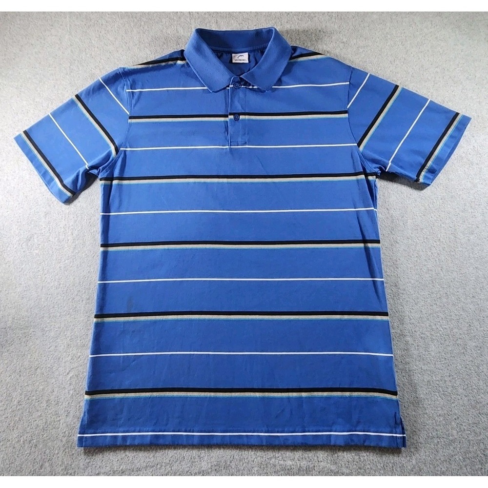 Gioberti Men's Polo Shirt, Size L, Blue Stripe, Short Sleeve
